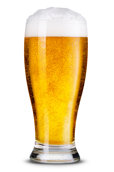 Beer poured into a pint glass